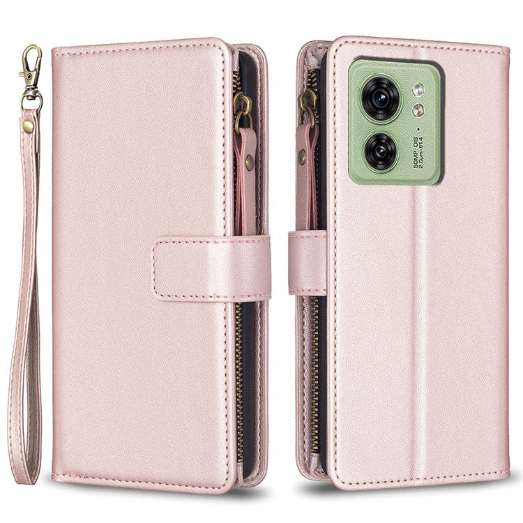 BF Style-19 for Motorola Edge 40 5G PU Leather Wallet Case Stand Anti-drop Cover with Zipper Pocket - Rose Gold