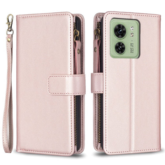 BF Style-19 for Motorola Edge 40 5G PU Leather Wallet Case Stand Anti-drop Cover with Zipper Pocket - Rose Gold