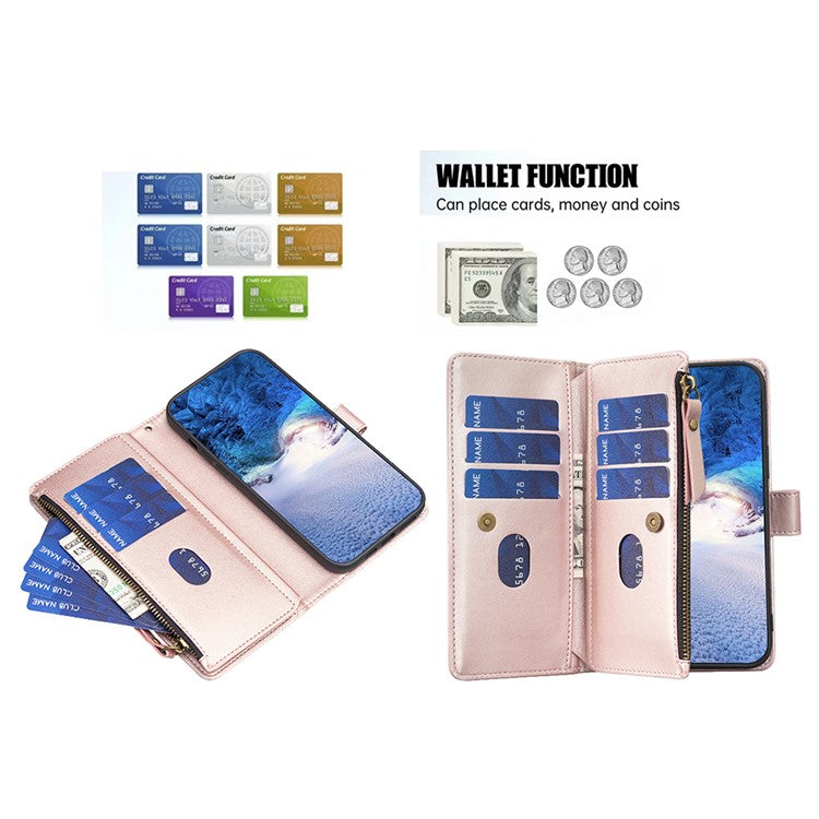 BF Style-19 for Motorola Edge 40 5G PU Leather Wallet Case Stand Anti-drop Cover with Zipper Pocket - Rose Gold