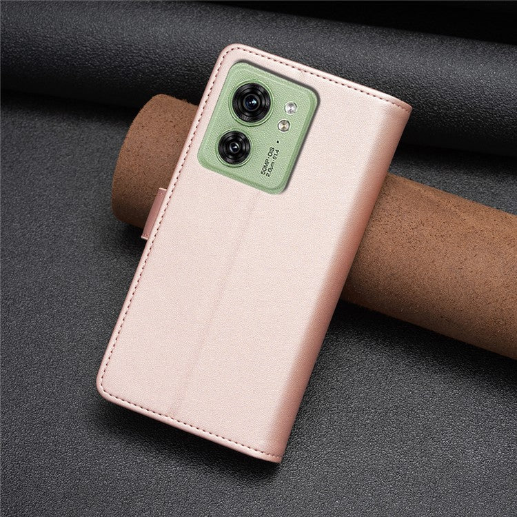 BF Style-19 for Motorola Edge 40 5G PU Leather Wallet Case Stand Anti-drop Cover with Zipper Pocket - Rose Gold