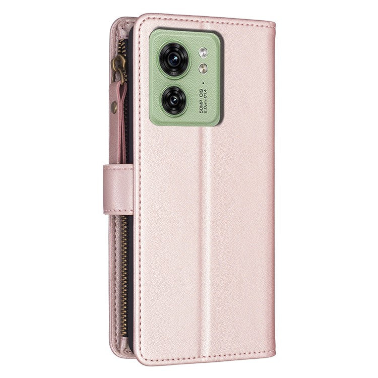 BF Style-19 for Motorola Edge 40 5G PU Leather Wallet Case Stand Anti-drop Cover with Zipper Pocket - Rose Gold