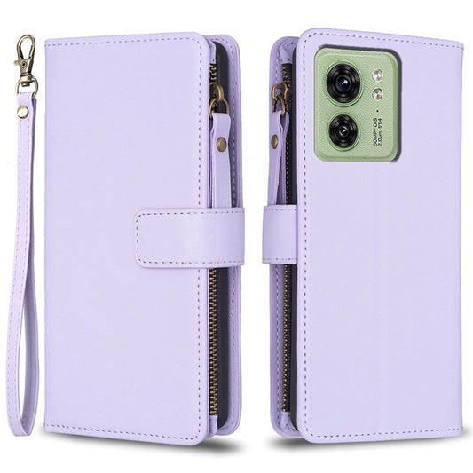 BF Style-19 for Motorola Edge 40 5G PU Leather Wallet Case Stand Anti-drop Cover with Zipper Pocket - Purple