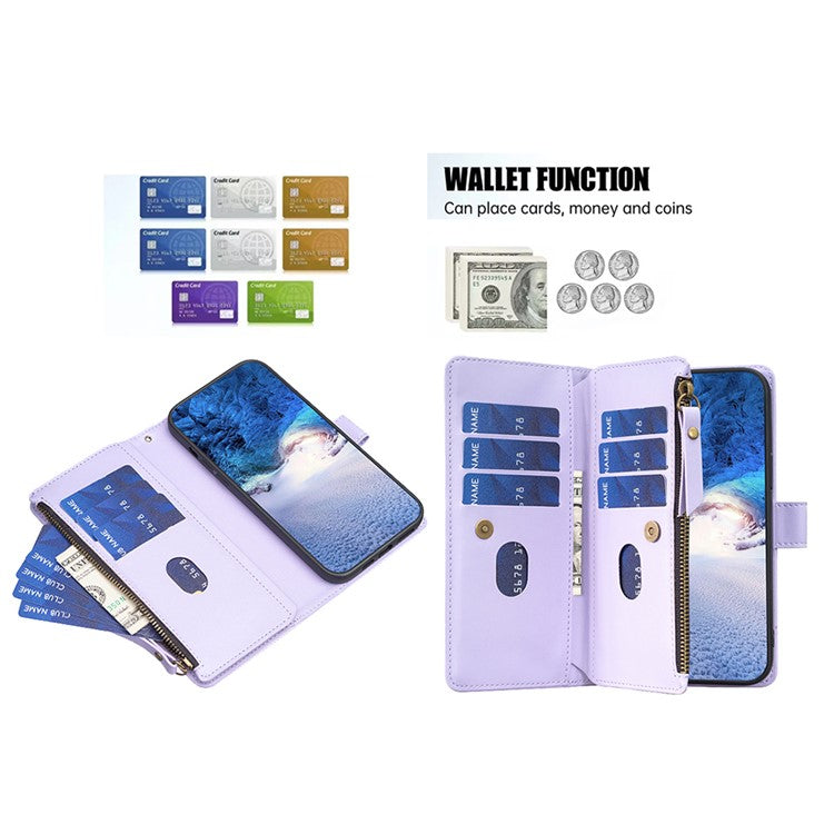 BF Style-19 for Motorola Edge 40 5G PU Leather Wallet Case Stand Anti-drop Cover with Zipper Pocket - Purple