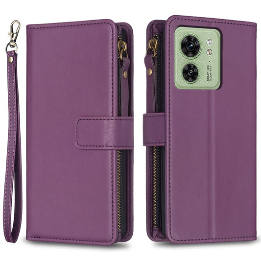 BF Style-19 for Motorola Edge 40 5G PU Leather Wallet Case Stand Anti-drop Cover with Zipper Pocket - Dark Purple