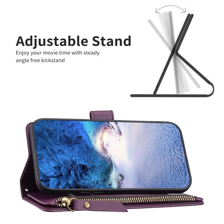 BF Style-19 for Motorola Edge 40 5G PU Leather Wallet Case Stand Anti-drop Cover with Zipper Pocket - Dark Purple