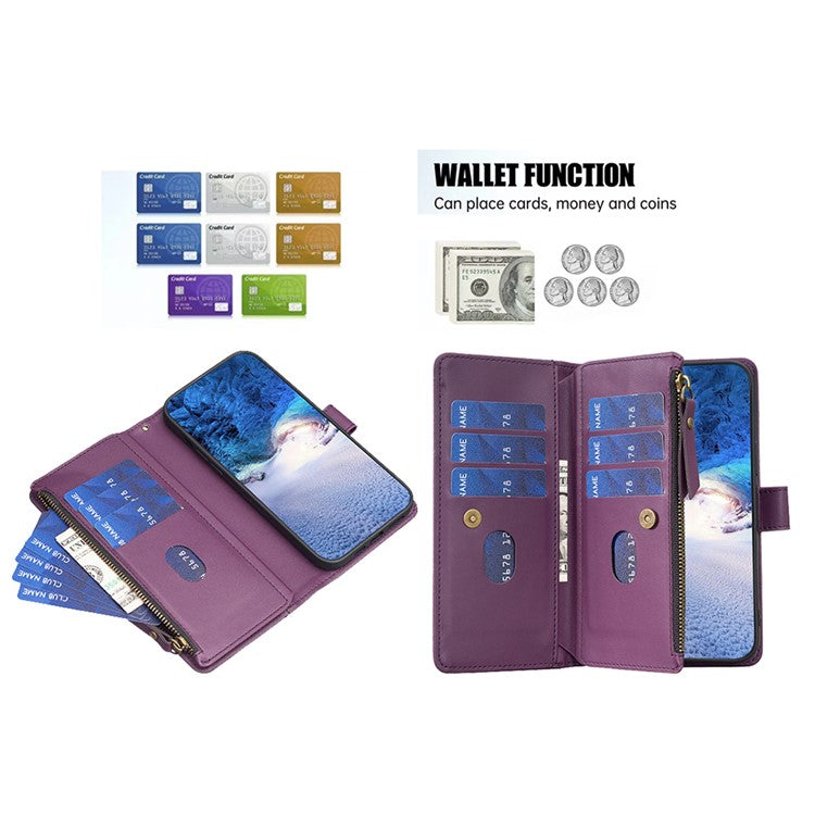 BF Style-19 for Motorola Edge 40 5G PU Leather Wallet Case Stand Anti-drop Cover with Zipper Pocket - Dark Purple