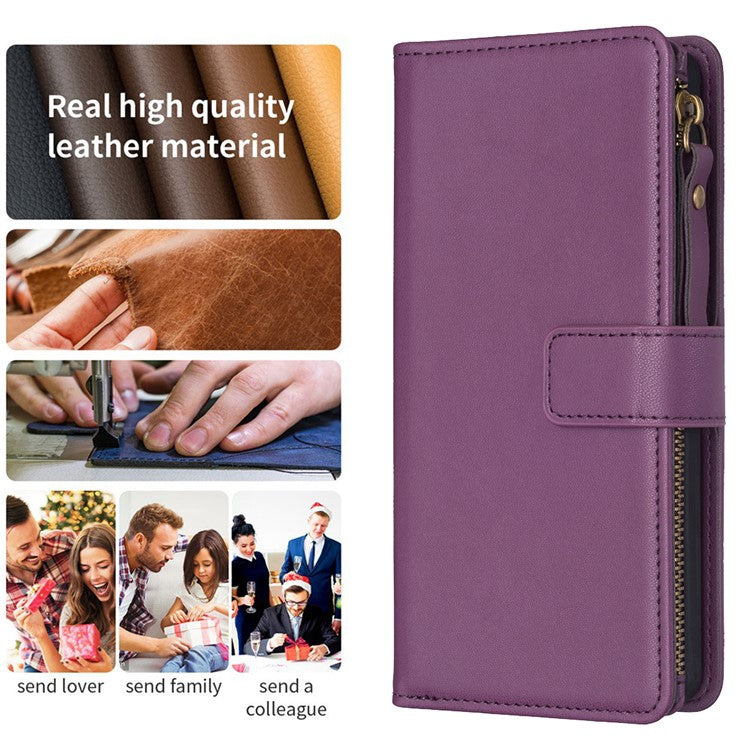 BF Style-19 for Motorola Edge 40 5G PU Leather Wallet Case Stand Anti-drop Cover with Zipper Pocket - Dark Purple