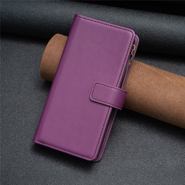 BF Style-19 for Motorola Edge 40 5G PU Leather Wallet Case Stand Anti-drop Cover with Zipper Pocket - Dark Purple