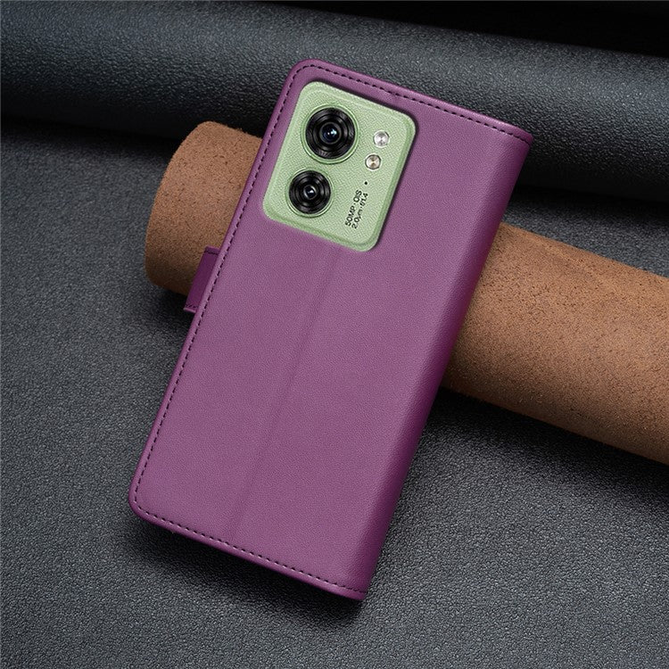 BF Style-19 for Motorola Edge 40 5G PU Leather Wallet Case Stand Anti-drop Cover with Zipper Pocket - Dark Purple