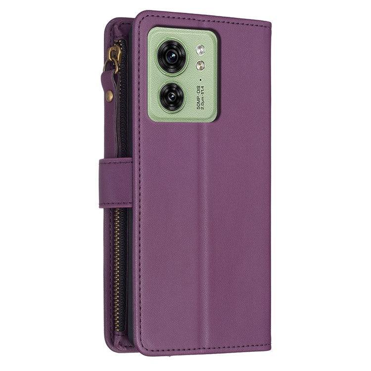 BF Style-19 for Motorola Edge 40 5G PU Leather Wallet Case Stand Anti-drop Cover with Zipper Pocket - Dark Purple