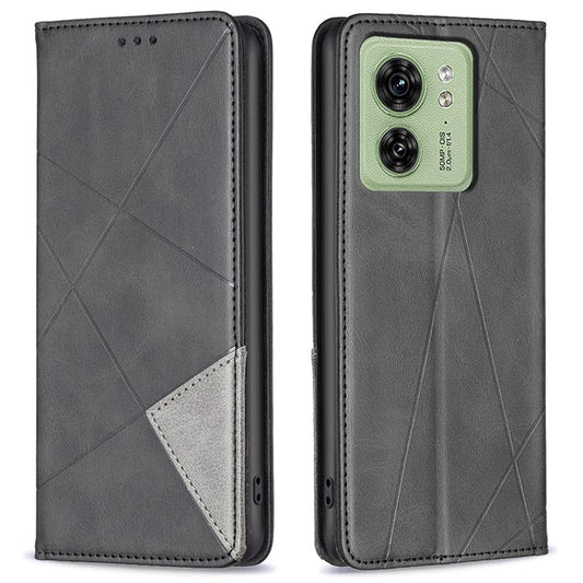 Card Holder Shell for Motorola Edge 40 5G Cell Phone Case Imprinted Line Stand Leather Phone Cover - Black