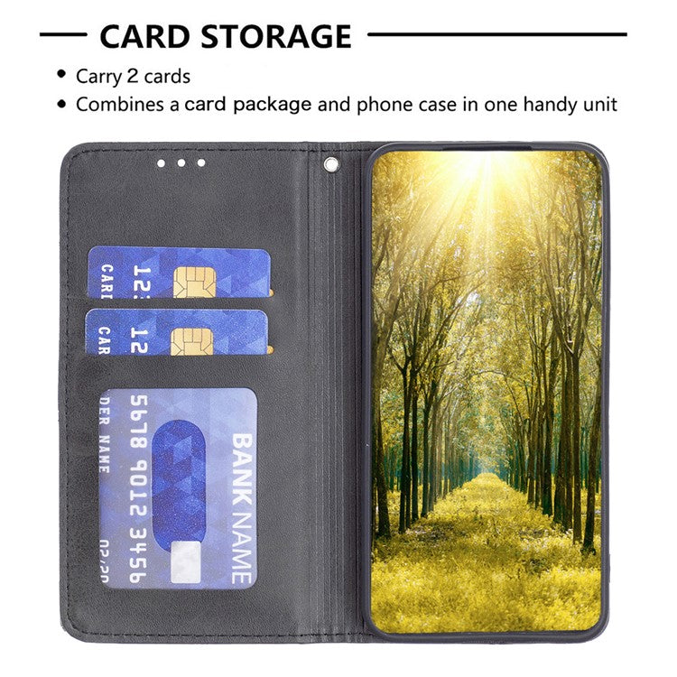 Card Holder Shell for Motorola Edge 40 5G Cell Phone Case Imprinted Line Stand Leather Phone Cover - Black