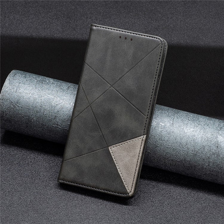 Card Holder Shell for Motorola Edge 40 5G Cell Phone Case Imprinted Line Stand Leather Phone Cover - Black