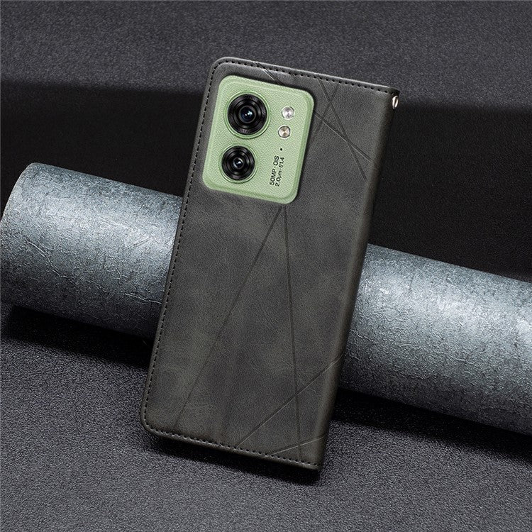 Card Holder Shell for Motorola Edge 40 5G Cell Phone Case Imprinted Line Stand Leather Phone Cover - Black