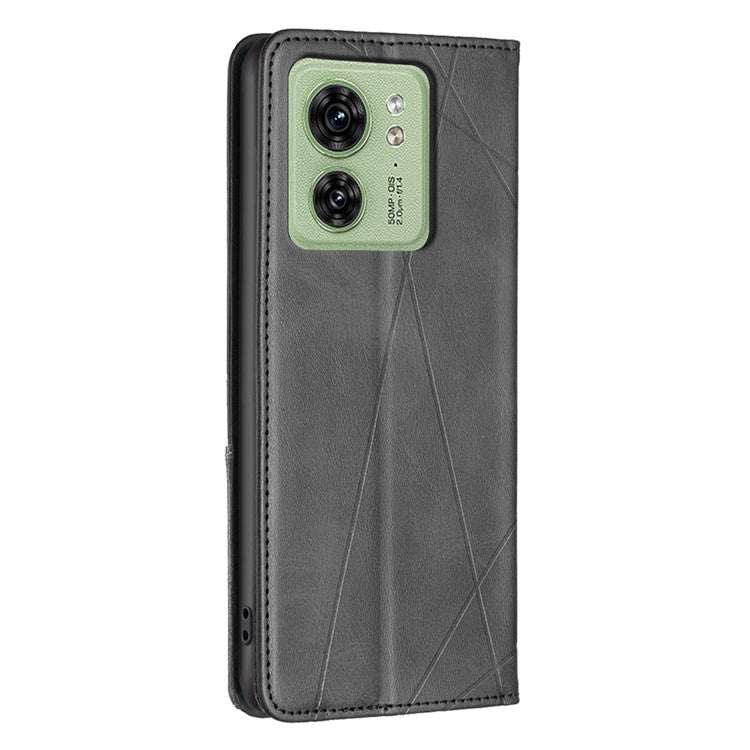 Card Holder Shell for Motorola Edge 40 5G Cell Phone Case Imprinted Line Stand Leather Phone Cover - Black