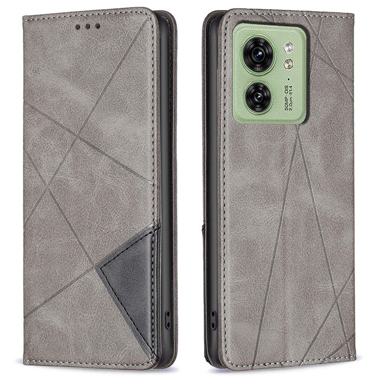 Card Holder Shell for Motorola Edge 40 5G Cell Phone Case Imprinted Line Stand Leather Phone Cover - Grey