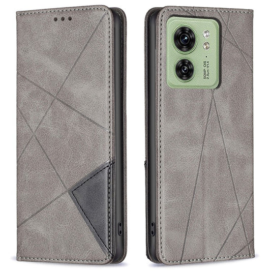 Card Holder Shell for Motorola Edge 40 5G Cell Phone Case Imprinted Line Stand Leather Phone Cover - Grey