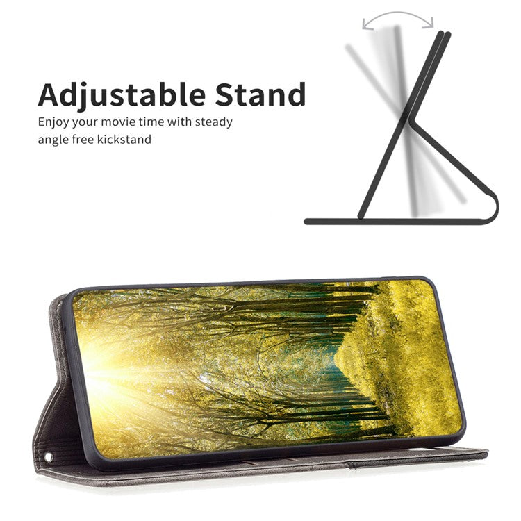 Card Holder Shell for Motorola Edge 40 5G Cell Phone Case Imprinted Line Stand Leather Phone Cover - Grey