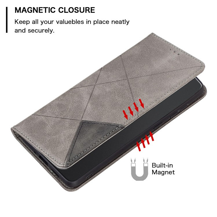 Card Holder Shell for Motorola Edge 40 5G Cell Phone Case Imprinted Line Stand Leather Phone Cover - Grey