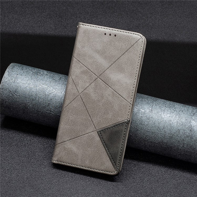 Card Holder Shell for Motorola Edge 40 5G Cell Phone Case Imprinted Line Stand Leather Phone Cover - Grey
