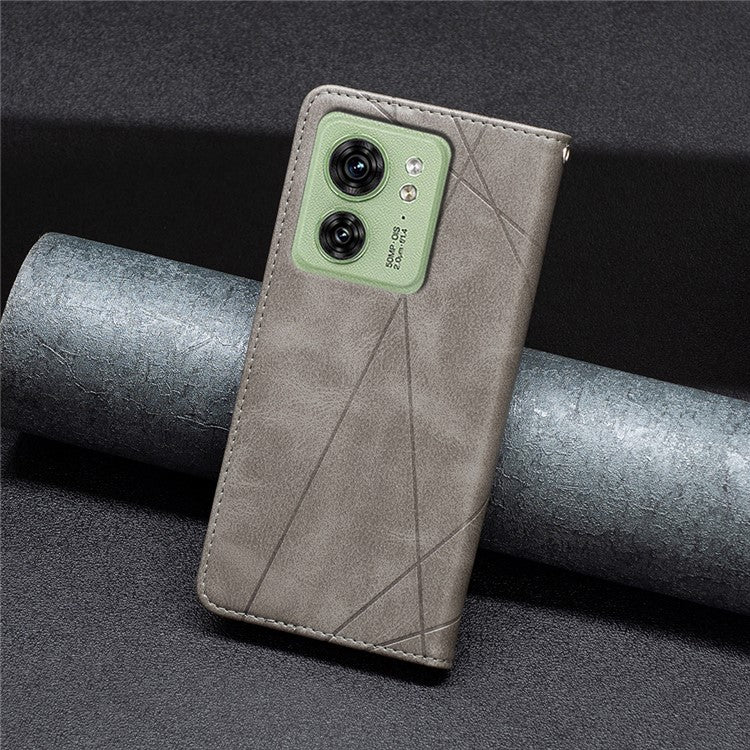 Card Holder Shell for Motorola Edge 40 5G Cell Phone Case Imprinted Line Stand Leather Phone Cover - Grey