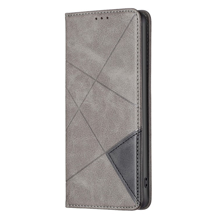 Card Holder Shell for Motorola Edge 40 5G Cell Phone Case Imprinted Line Stand Leather Phone Cover - Grey