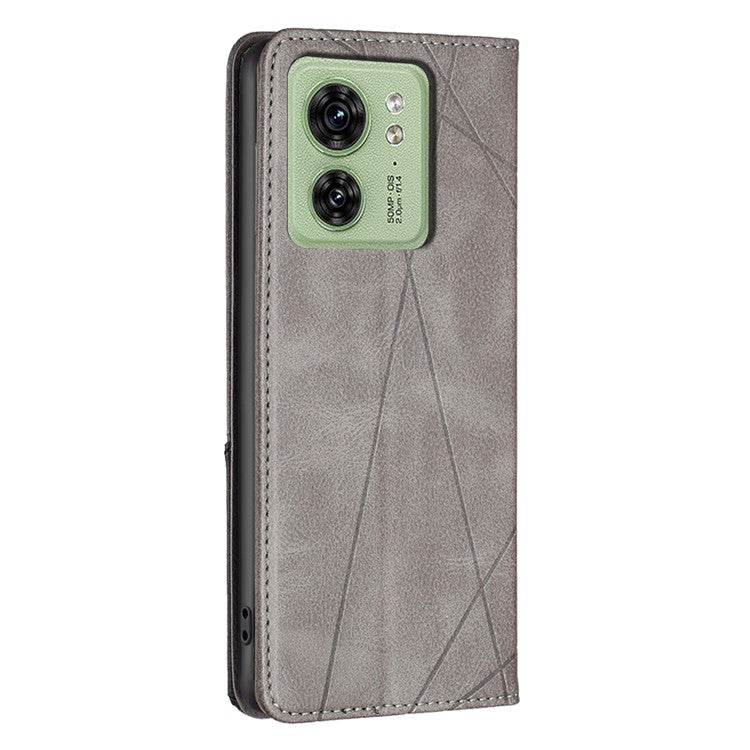 Card Holder Shell for Motorola Edge 40 5G Cell Phone Case Imprinted Line Stand Leather Phone Cover - Grey