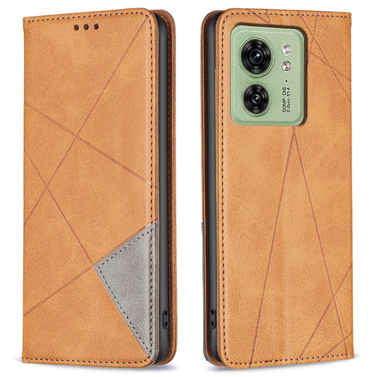 Card Holder Shell for Motorola Edge 40 5G Cell Phone Case Imprinted Line Stand Leather Phone Cover - Yellow