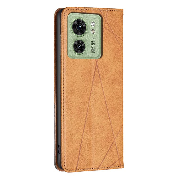 Card Holder Shell for Motorola Edge 40 5G Cell Phone Case Imprinted Line Stand Leather Phone Cover - Yellow