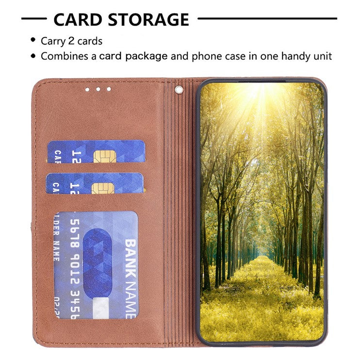Card Holder Shell for Motorola Edge 40 5G Cell Phone Case Imprinted Line Stand Leather Phone Cover - Brown