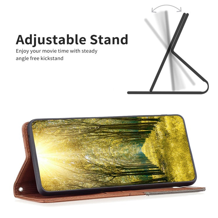 Card Holder Shell for Motorola Edge 40 5G Cell Phone Case Imprinted Line Stand Leather Phone Cover - Brown