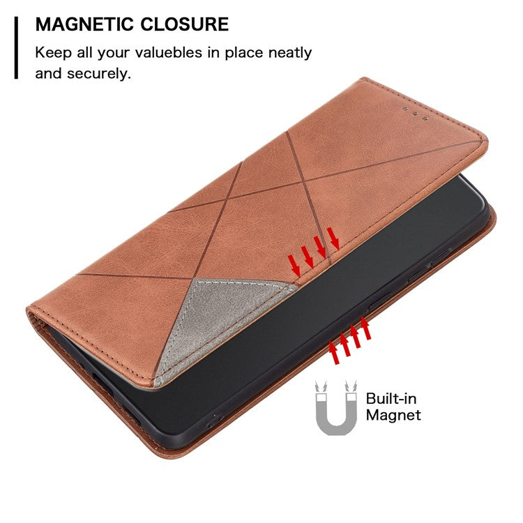 Card Holder Shell for Motorola Edge 40 5G Cell Phone Case Imprinted Line Stand Leather Phone Cover - Brown