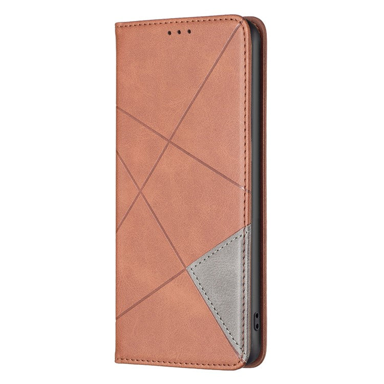 Card Holder Shell for Motorola Edge 40 5G Cell Phone Case Imprinted Line Stand Leather Phone Cover - Brown