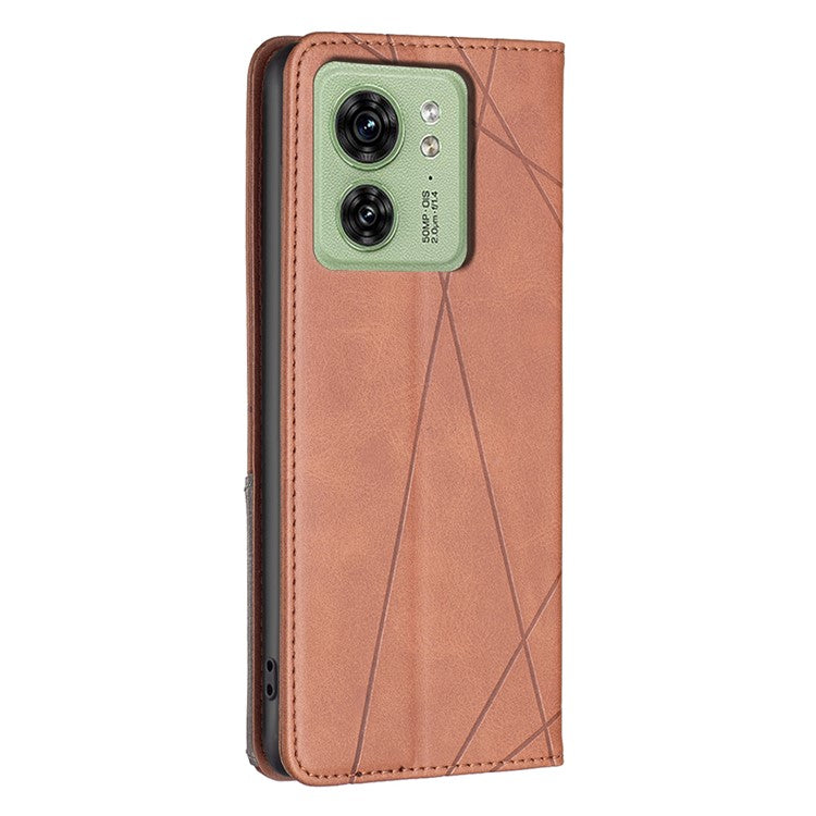 Card Holder Shell for Motorola Edge 40 5G Cell Phone Case Imprinted Line Stand Leather Phone Cover - Brown