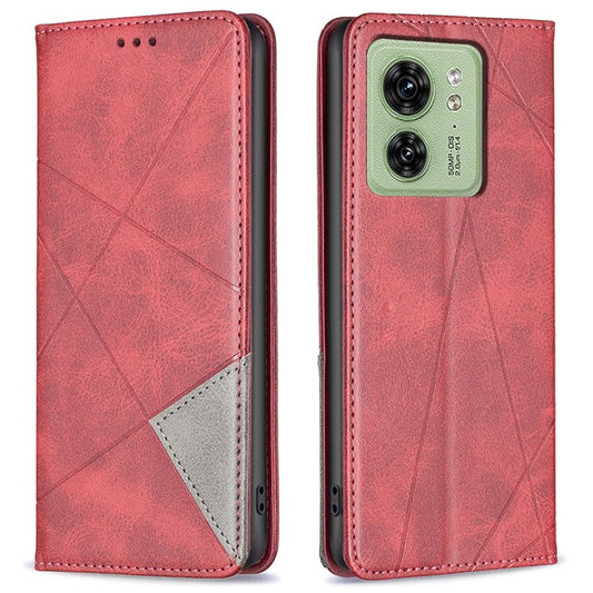 Card Holder Shell for Motorola Edge 40 5G Cell Phone Case Imprinted Line Stand Leather Phone Cover - Red