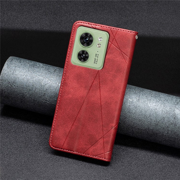 Card Holder Shell for Motorola Edge 40 5G Cell Phone Case Imprinted Line Stand Leather Phone Cover - Red