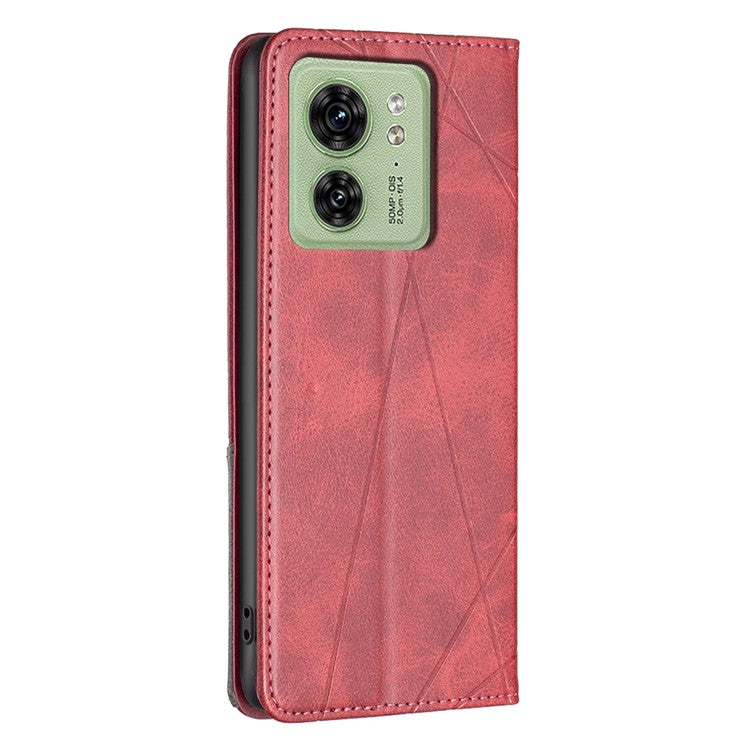 Card Holder Shell for Motorola Edge 40 5G Cell Phone Case Imprinted Line Stand Leather Phone Cover - Red