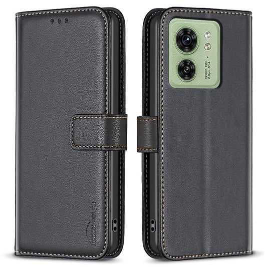 BINFEN COLOR BF17 For Motorola Edge 40 5G Phone Cover Stand Design TPU+PU Leather Wallet Case - Black