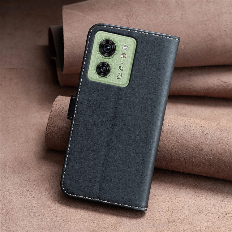 BINFEN COLOR BF17 For Motorola Edge 40 5G Phone Cover Stand Design TPU+PU Leather Wallet Case - Black