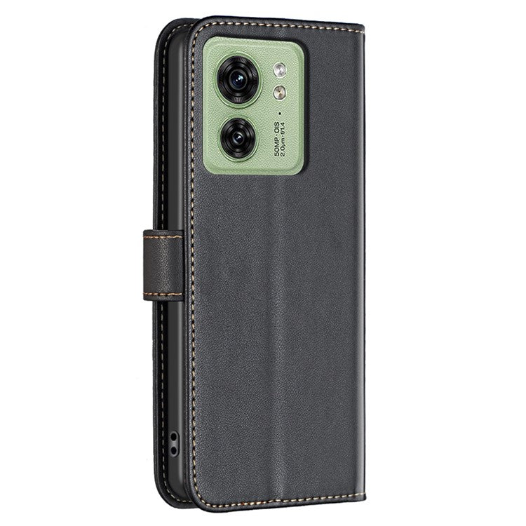 BINFEN COLOR BF17 For Motorola Edge 40 5G Phone Cover Stand Design TPU+PU Leather Wallet Case - Black
