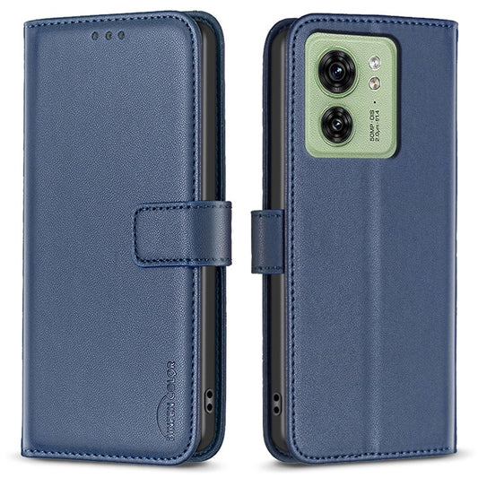 BINFEN COLOR BF17 For Motorola Edge 40 5G Phone Cover Stand Design TPU+PU Leather Wallet Case - Blue