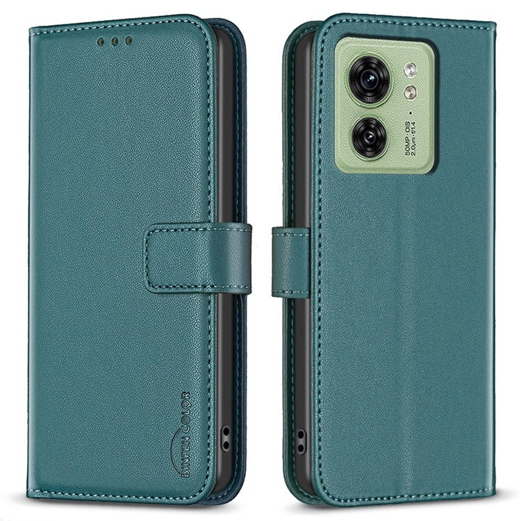 BINFEN COLOR BF17 For Motorola Edge 40 5G Phone Cover Stand Design TPU+PU Leather Wallet Case - Green
