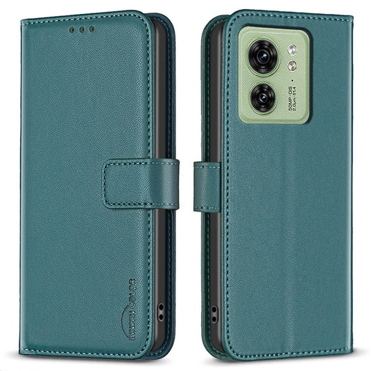 BINFEN COLOR BF17 For Motorola Edge 40 5G Phone Cover Stand Design TPU+PU Leather Wallet Case - Green