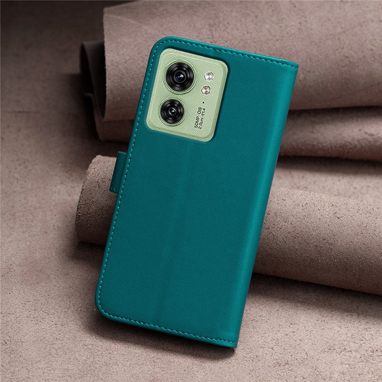 BINFEN COLOR BF17 For Motorola Edge 40 5G Phone Cover Stand Design TPU+PU Leather Wallet Case - Green
