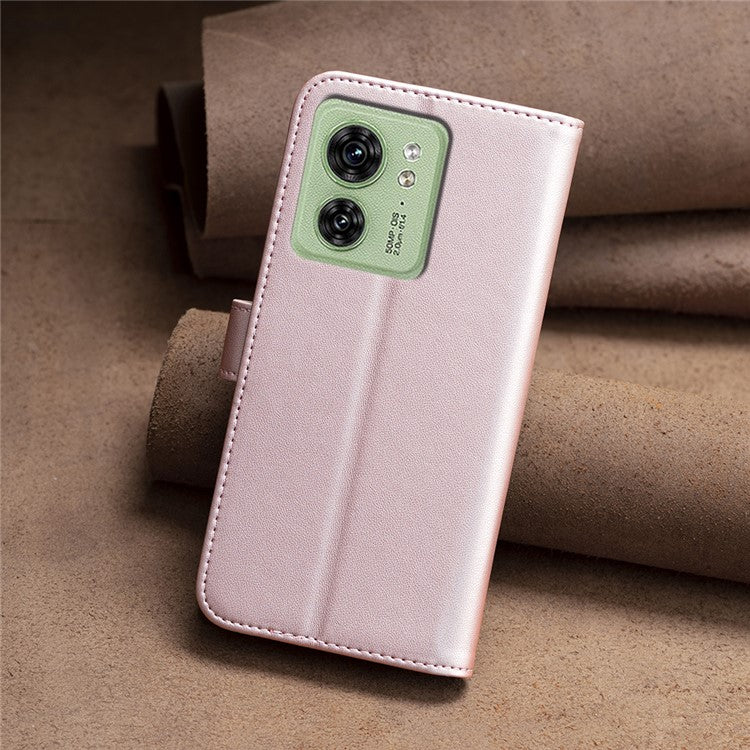 BINFEN COLOR BF17 For Motorola Edge 40 5G Phone Cover Stand Design TPU+PU Leather Wallet Case - Rose Gold