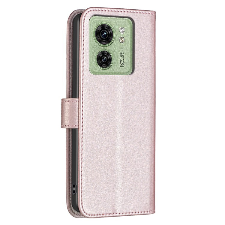 BINFEN COLOR BF17 For Motorola Edge 40 5G Phone Cover Stand Design TPU+PU Leather Wallet Case - Rose Gold