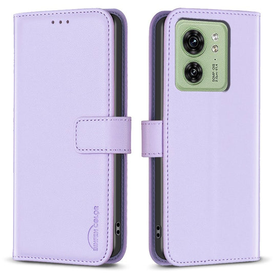 BINFEN COLOR BF17 For Motorola Edge 40 5G Phone Cover Stand Design TPU+PU Leather Wallet Case - Purple