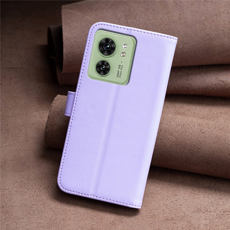 BINFEN COLOR BF17 For Motorola Edge 40 5G Phone Cover Stand Design TPU+PU Leather Wallet Case - Purple