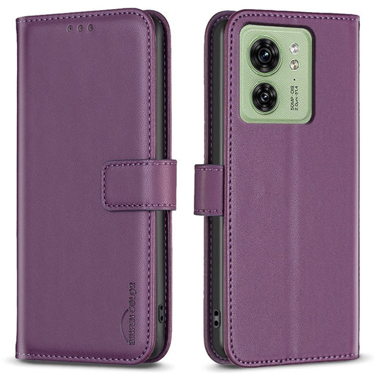 BINFEN COLOR BF17 For Motorola Edge 40 5G Phone Cover Stand Design TPU+PU Leather Wallet Case - Dark Purple