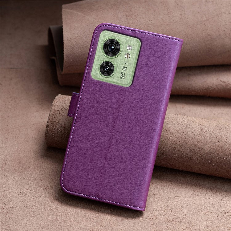 BINFEN COLOR BF17 For Motorola Edge 40 5G Phone Cover Stand Design TPU+PU Leather Wallet Case - Dark Purple